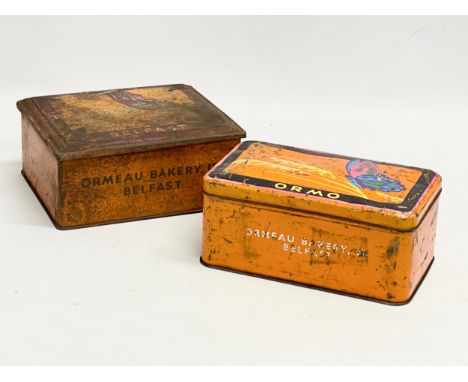 2 vintage Ormeau Bakery, Belfast tins. Ormo. Butterfly. 18x15x8cm. 