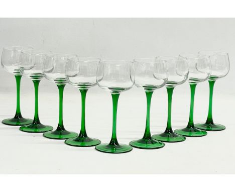 A set of 9 vintage French crystal wine glasses by Luminarc. 16.5cm 