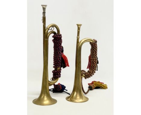2 vintage brass bugles. 43cm. 
