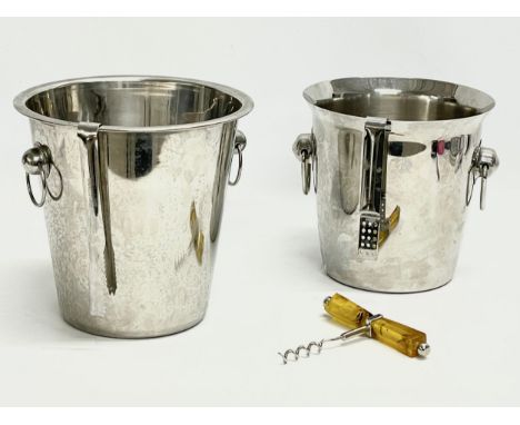 2 vintage stainless ice buckets with tongs. 23x22x21cm 