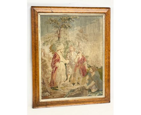 A large mid 19th century religious Berlin wool tapestry in Birdseye maple frame. 77.5x95cm 