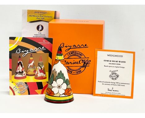 A Clarice Cliff Wedgwood Bizarre ‘Orange Erin’ Conical Sugar Shaker in box. Wedgwood Clarice Cliff Centenary Collection, 1999