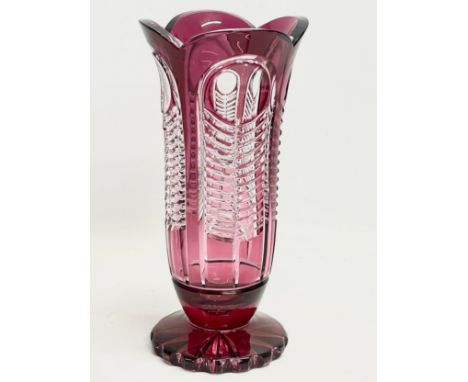 A vintage heavy Ruby Glass vase. 25.5cm 