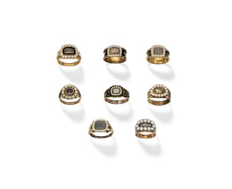 Collection of hairwork and seed pearl mourning rings, circa 1810-1830Set throughout with hairwork and seed pearl compartments