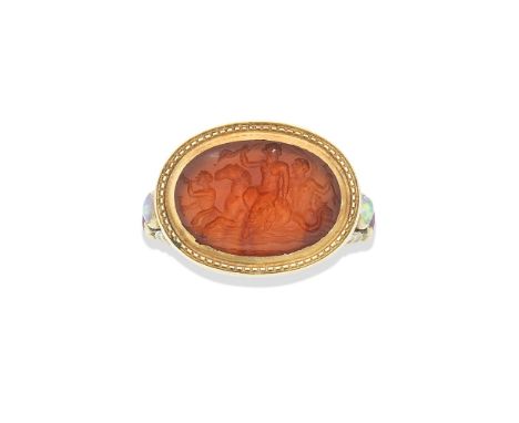 A Roman carnelian intaglio of Venus riding a Hippocamp, Circa 1st-2nd Century A.D.The nude female goddess holding her drapery