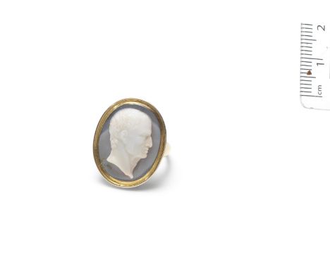 A hardstone cameo of a man, 18th-19th centuryThe portrait head, facing right, with short hair and clean shaven, in a later ri