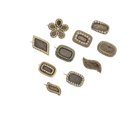 Collection of seed pearl and hairwork mourning brooches, late 18th - first half of the 19th centuryThe plaited hairwork compa