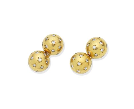 Van Cleef &amp; Arpels: Diamond cufflinks, mid 20th centuryDouble-sided, each sphere inlaid with single-cut diamonds,  signed