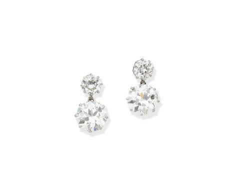 Diamond pendent earringsSet with old brilliant-cut diamonds,  principal diamonds approx 2.80cts total, remaining diamonds app