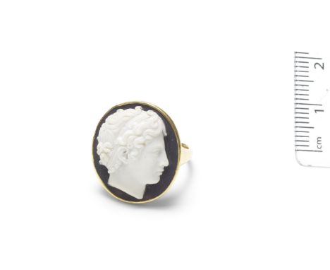 A hardstone cameo of a classical head, 19th centuryThe youthful portrait facing right, with short curling hair, in a closed-b