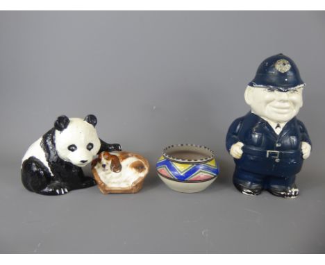 A Vintage Ceramic Policeman Money Box (unmarked) together with a Honiton Pottery pin dish, Beswick panda bear and Royal Doult