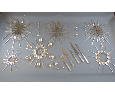 Cooper Bros & Sons Silver Flatware, Pattern Nr CBR5, dated 1961, the set of plain design with ridged edge. The set comprising