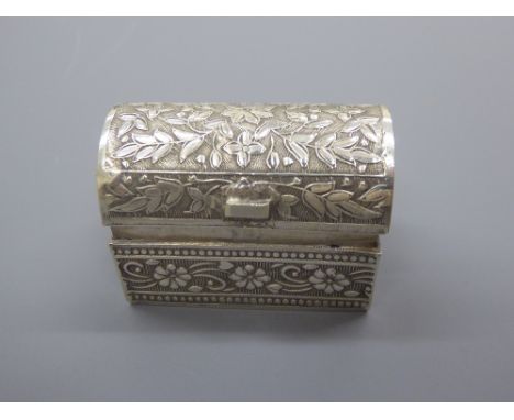 A Miniature Silver Casket, gilded silver compass and miniature gimble compass. (3)