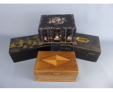 A Collection of Trinket Boxes, one having mother of pearl decoration to lid  (wf), another being a wooden box with top inlaid