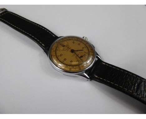 A Vintage Stainless Steel Leonidas Chronometer Wrist Watch, 17 jewel Swiss movement 17, rose-coloured face with copper hands 