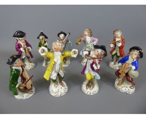 A Collection of 19th Century Sitzendorf and Volkstedt Porcelain Figurines, after the 'Monkeyband' Meissen originals, approx 1