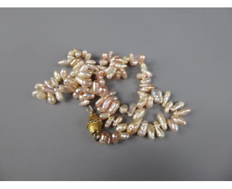 A Pink Baroque Pearl Necklace, on 18 ct Gold Barrel Clasp, approx 42 cms
