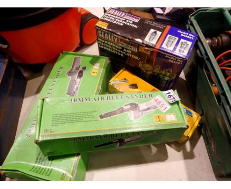 Five boxed and cased pneumatic air tools. Not available for in-house P&amp;P 