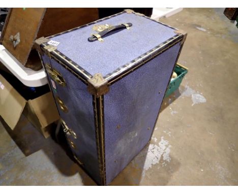 Vintage metal banded travel trunk. Not available for in-house P&amp;P 