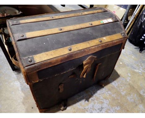Antique leather bound travel trunk. Not available for in-house P&amp;P 