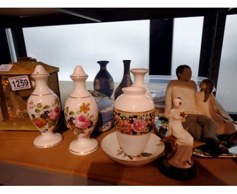 Mixed items including Wedgwood Jasperware, Wedgwood bone china and a mantel clock. Not available for in-house P&amp;P