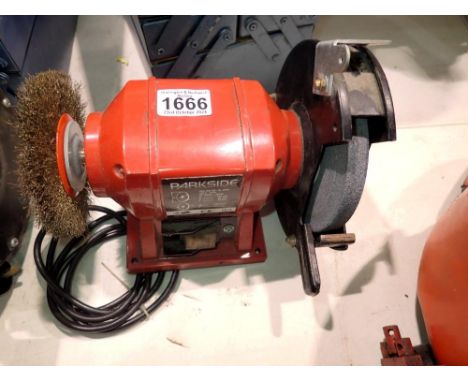 Parkside dual bench grinder with brass brush. All electrical items in this lot have been PAT tested for safety and have passe