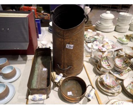 Copper coal scuttle, copper rectangular planter and a circular planter. Not available for in-house P&amp;P