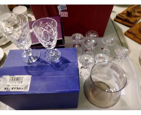 Boxed Caithness vase with a boxed set of six aperitif glasses and some loose glasses. Not available for in-house P&amp;P 