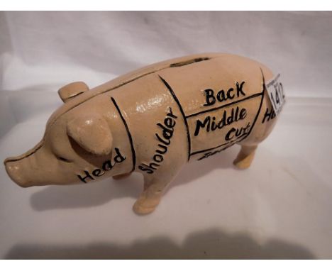 Cast iron Butchers Pig money box, H: 15 cm. UK P&amp;P Group 1 (£16+VAT for the first lot and £2+VAT for subsequent lots)