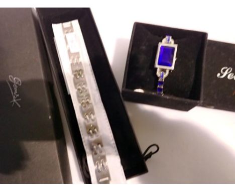 Secret quartz and blue stone wristwatch and Gems diamond/titanium bracelet. Not available for in-house P&amp;P 
