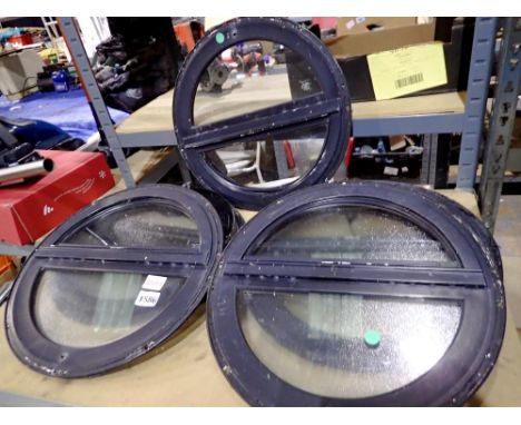 Five glazed porthole canal boat windows, 42 x 42 cm. Not available for in-house P&amp;P