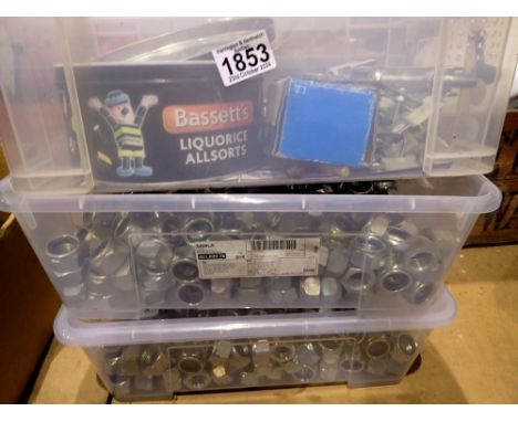 Three boxes of mixed tools and nuts. Not available for in-house P&amp;P 