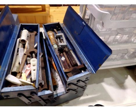 Two metal Cantilever tool boxes with tool contents. Not available for in-house P&amp;P 