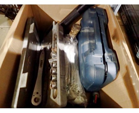 Box of mixed tools to include Black &amp; Decker drill and Maglite torch. Not available for in-house P&amp;P 