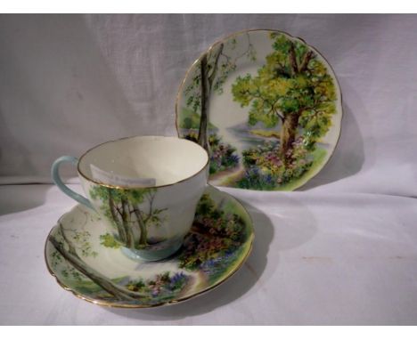 Shelley Woodland pattern tea trio. UK P&amp;P Group 2 (£20+VAT for the first lot and £4+VAT for subsequent lots) 