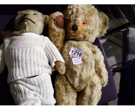 Two vintage playworn teddy bears, including a Merrythought example. Not available for in-house P&amp;P