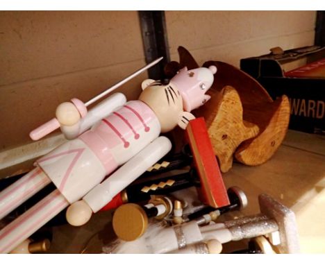 Eight wooden figures to include The Nutcracker, largest H: 44cm. Not available for in-house P&amp;P