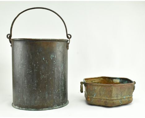 Two 19th century Victorian copper planters, each with aged &amp; rusted patina. The lot comprising a tall circular planter wi