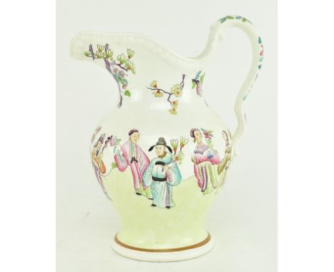 An early 19th century circa 1830 Spode porcelain ewer jug. The ewer of white ground featuring hand painted Oriental scenes. M