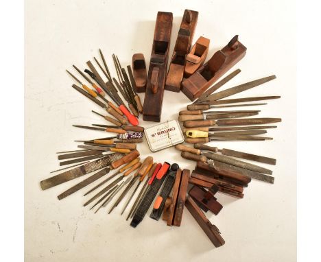 Carpentry &amp; wood-working. A collection of wooden planes and metal files and other assorted tools, late 19th century &amp;