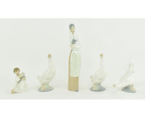 Nao - a collection of five late 20th century fine bone china figurines. The lot comprising three geese figurines, a Daisa fig