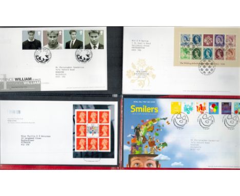 W H Smiths Green First Day Cover Album with approx 80-90 FDCs Includes Definitives, Royal Mail Covers, Some Benham Silks, Mai