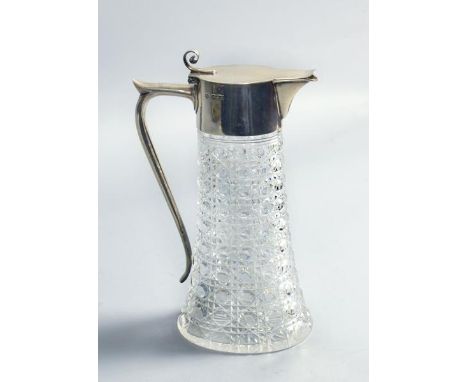 A late Victorian cut glass claret jug with silver mount and handle, makers mark for William Hutton & Sons Ltd, London 1900, 1