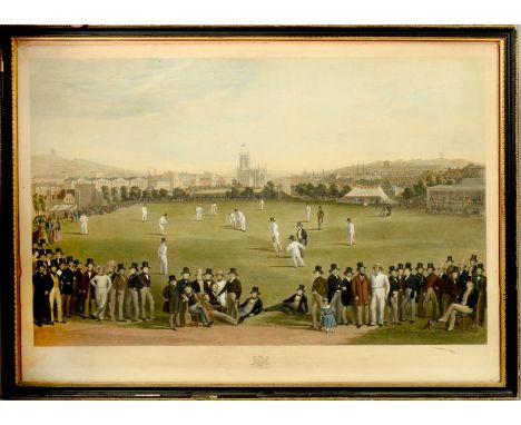 A Victorian coloured print - The Cricket Match, framed and glazed, 27.5 x 37.