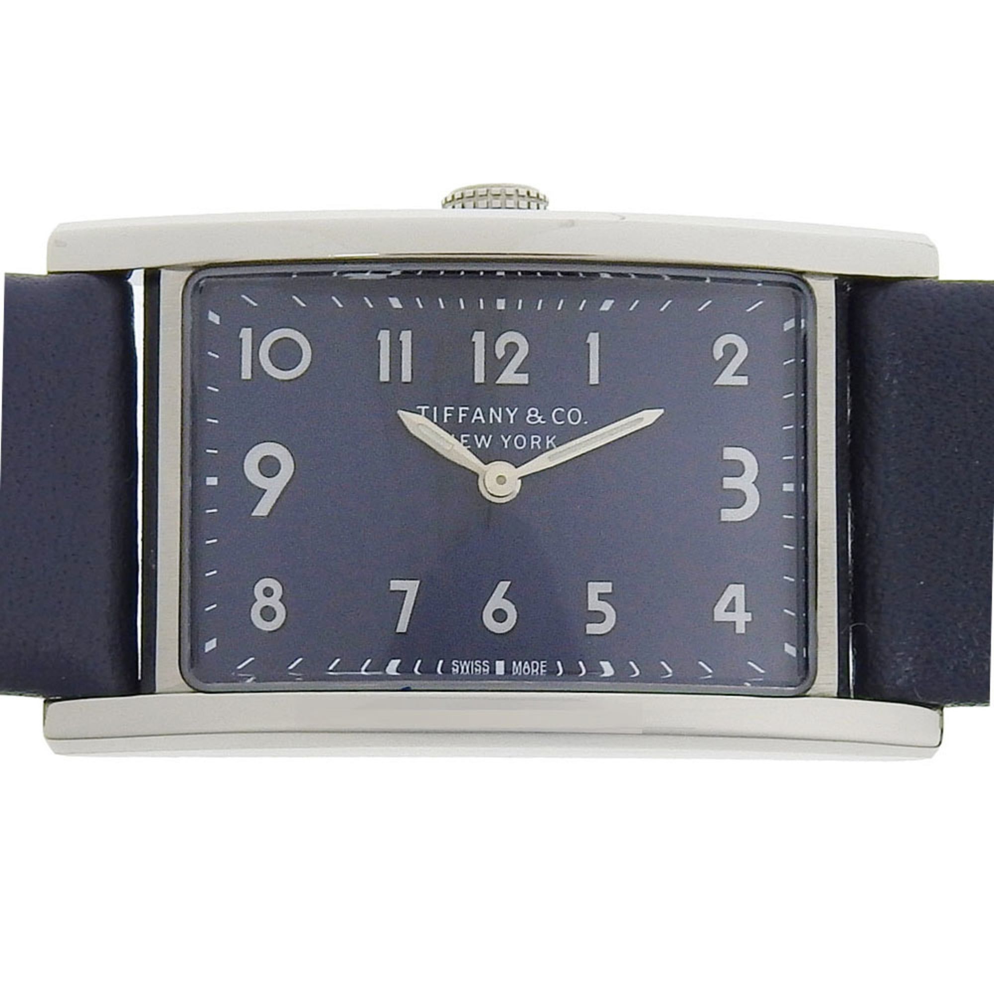 Tiffany & Co. East West Watch Stainless Steel x Embossed Leather Quartz Analog Display Grey Dial Wom