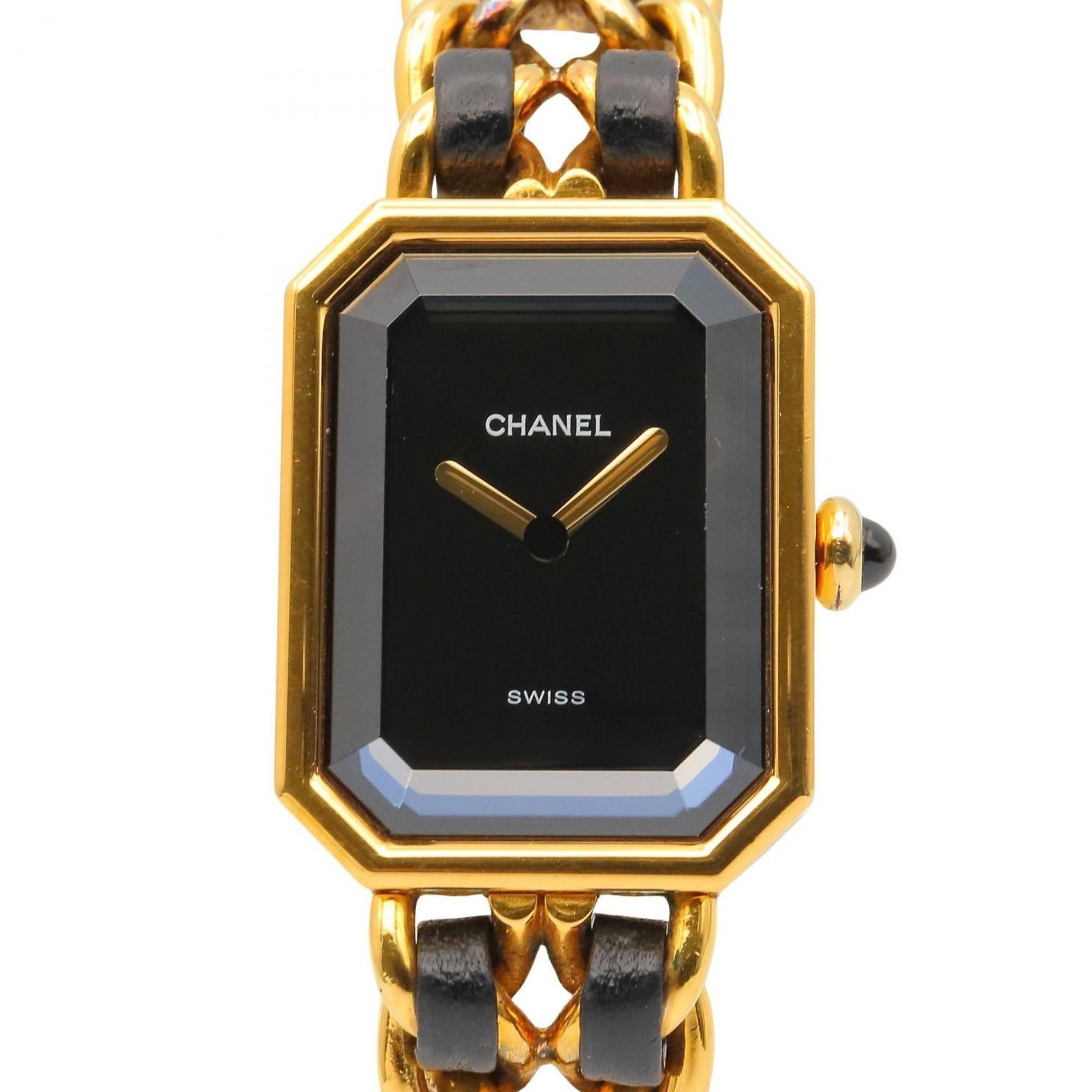 CHANEL Premiere S Watch, Gold-Plated, with Leather Strap, Black, Women's, H0001