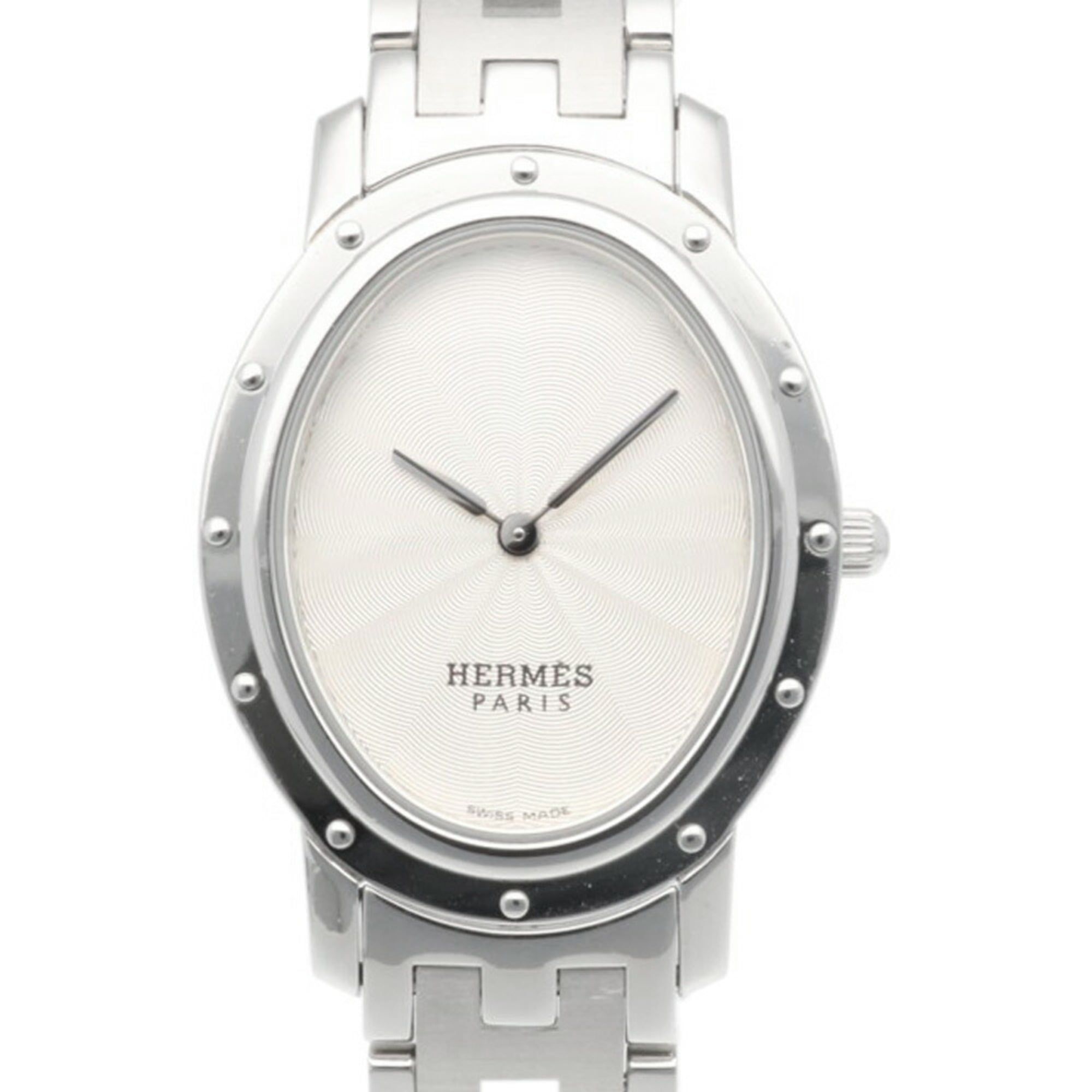 HermÃ¨s Clipper Oval Watch, Stainless Steel, C01.510, Quartz Movement, Refinished, Women's, HERMES
