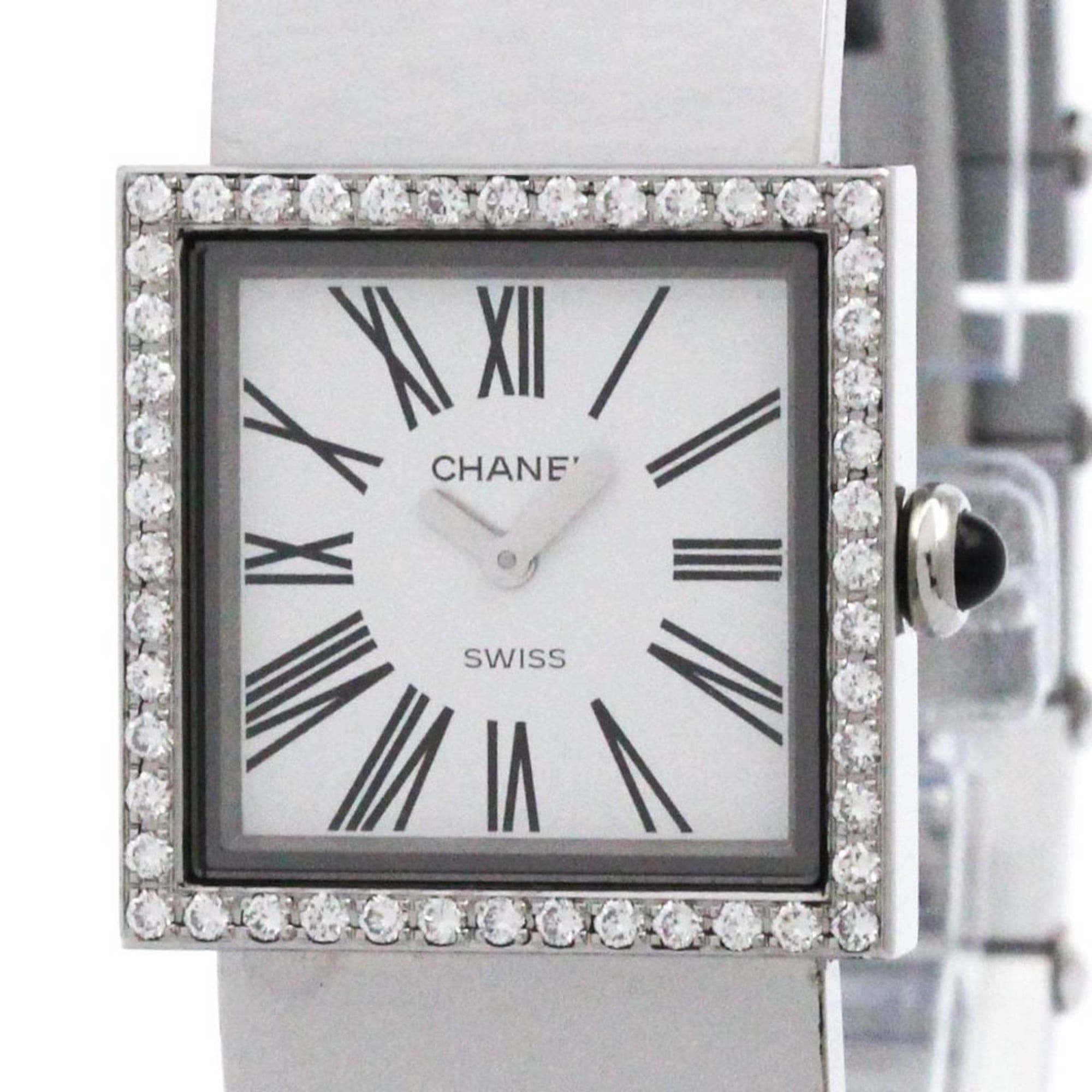 CHANEL Mademoiselle Diamond Steel Quartz Ladies Watch H0830 Polished