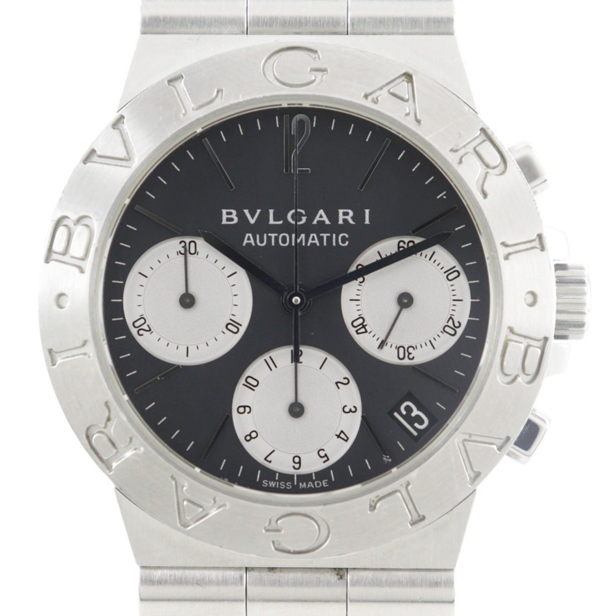 Bvlgari Diagono Sports Watch CH35S Stainless Steel Black Automatic Chronograph Dial Men's
