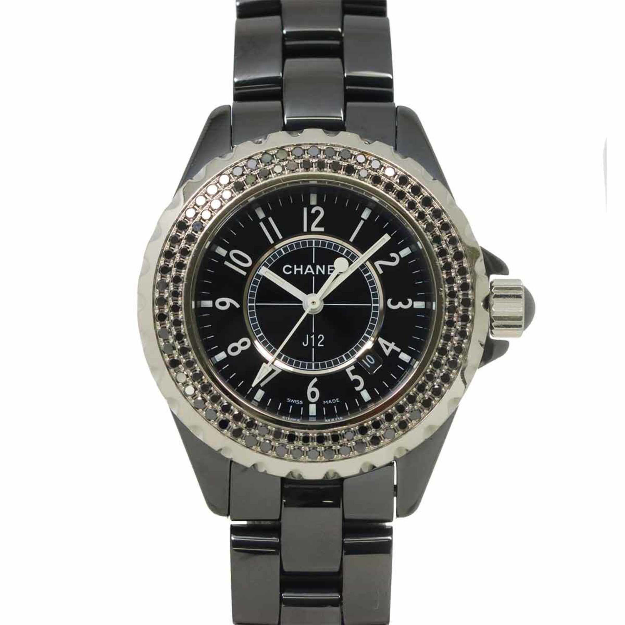 CHANEL J12 33mm H1416 Women's Watch with Black Diamond Bezel, Date Display, Ceramic Quartz Movement